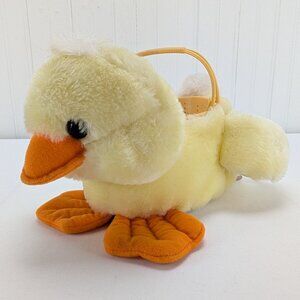 Vintage 1985 TL Toys Yellow Duck Plush Easter Basket Jellybeans Plastic Center